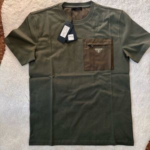 KHAKI Green PRADA Cotton T-Shirt - NEW